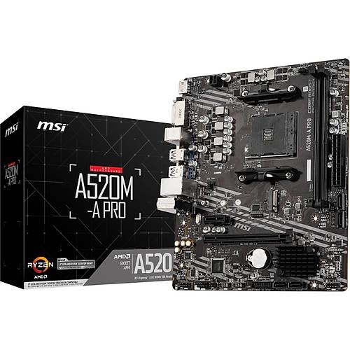 Ms A520M-A Pro A520 Ddr4 (Vga Yok) Glan Matx Dv Hdm M.2 Usb3.2 Am4 Amd Anakart