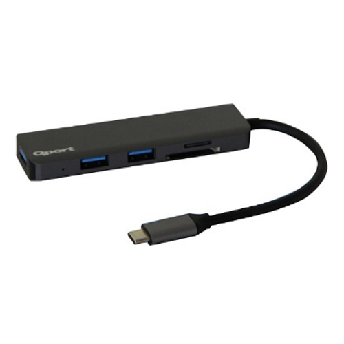 Qport Q-Tu4 3Port Type-C  Usb 3.0 Kart Okuyucu Siyah Usb �oklay�c� Hub