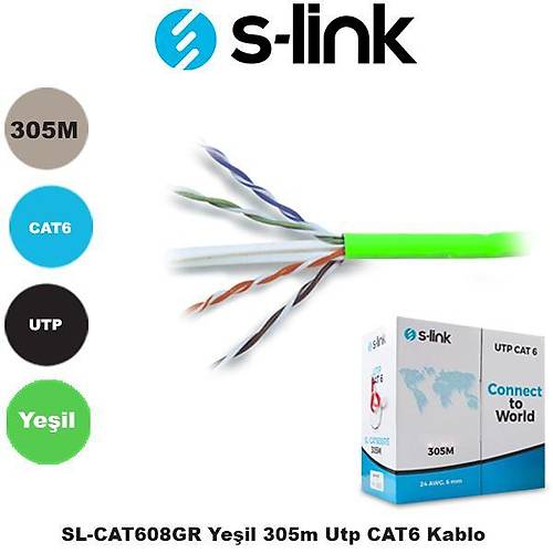 S-Lnk Sl-Cat608Gr Cat6 305Mt 24 Awg Utp Kablo Yeil