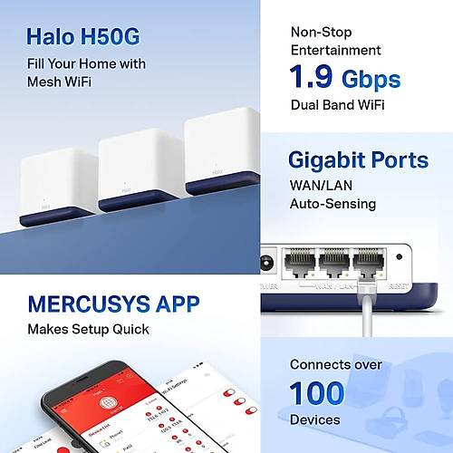 Mercusys Halo H50G Ac1900 Dual Band Mesh Router 3-L Paket