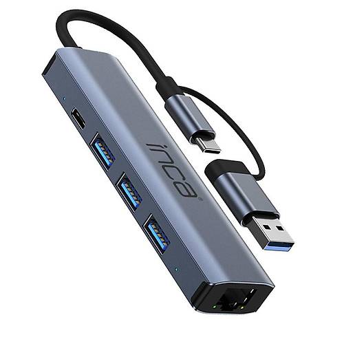 INCA IUTP-5T 3 Port USB-Type-C X3 USB 3.0 + Type-C Ethernet RJ45 Aluminyum Kasa