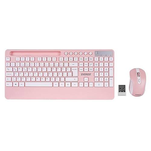 Everest KM-9676 Kablosuz Beyaz-Pempe Multimedya Tablet-Telefon Standl� Klavye + Mouse Set