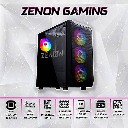 ZENON Gaming ZG-166 i7-13700KF 32GB 1TB SSD 16gb RTX5060 Ti DOS Masa�st� Oyun Bilgisayar� (3 Y�l Garanti)