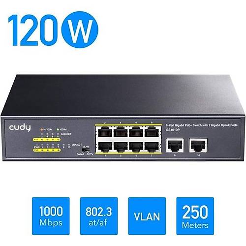 Cudy 8Port Gs1010P G�gab�t 2-Upl�nk 120W Full Poe Sw�tch