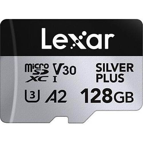 LEXAR 128GB LMSSIPL128GBNANG MICROSD HIGHPERFORMANCE SILVER PLUS MICROSDXC UHSI UP TO 205MB-S READ 150MB-S WRITE C10 A2 V30 U3