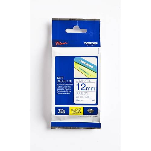 Brother P-Touch Tze-233 Tze-Tape 12Mm Beyaz Üzerine Mavi Laminasyonlu Etiket