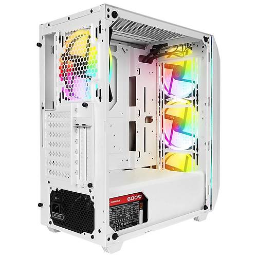 Rampage ZUKO 600W 80+ BRONZE Beyaz 4-14cm Rainbow Fan Metal Panel Temper Caml� Oyuncu Kasas�