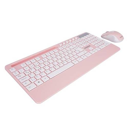 Everest KM-9676 Kablosuz Beyaz-Pempe Multimedya Tablet-Telefon Standl� Klavye + Mouse Set