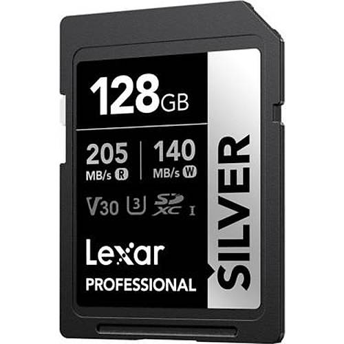 LEXAR 128GB LSDSIPL128GBNNNG SD PROFESSIONAL SILVER PLUS SDXC UHSI CARDS UP TO 205MB-S READ 150MB-S WRITE C10 V30 U3