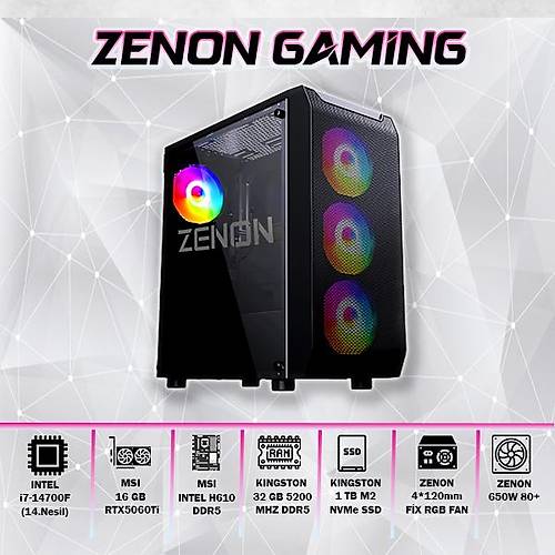 ZENON Gaming ZG-165 i7-14700F 32GB 1TB SSD 16gb RTX5060 Ti DOS Masa�st� Oyun Bilgisayar� (3 Y�l Garanti)