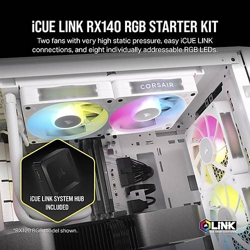 CORSAIR QX120 CO-9051024-WW 14CM RGB KASA FANI+HUB KIT BEYAZ 2-li paket