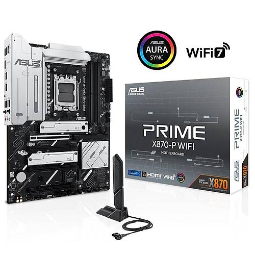 Asus Pr�me X870-P W�f� Am5 Ddr5 8000(Oc) 2Xusb4 4Xm2 Hdm� W�f�7 2,5G Lan Rgb Atx