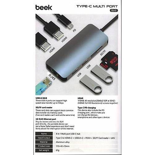Beek Ba-Dck-Uc08Dh Beek 8 �n 1 Usb Tip C Docking Station