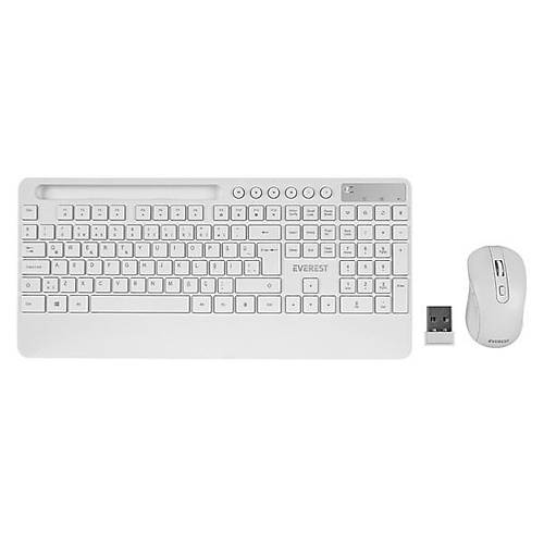 EVEREST KM-9676 Beyaz Multimedya Tablet-Telefon Standl� Klavye + Mouse Set