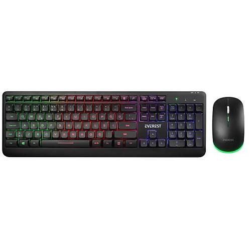 EVERST Q TR KM-1500 Siyah Kablosuz Rainbow Ayd�nlatmal� Q Multimedia Klavye + Mouse Set