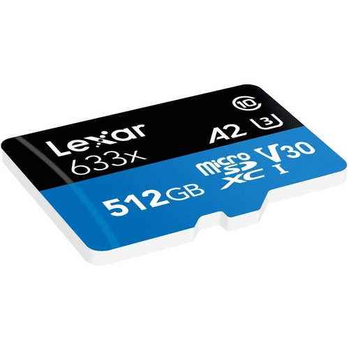 LEXAR 512GB LSDMI512BB633A MICROSD HIGH-PERFORMANCE 633X MICROSDXC UHS-I WITH SD ADAPTER UP TO 100MB-S READ 70MB-S WRITE C10 A2 V30 U3