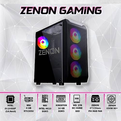 ZENON Gaming ZG-159 i5-14400F 16GB 1TB SSD 8gb RTX3050 DOS Masa�st� Oyun Bilgisayar� (3 Y�l Garanti)