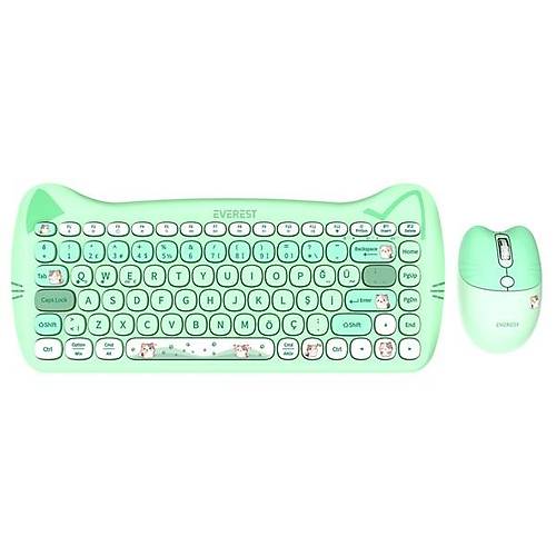 Everest KM-6285 CATTY MINI Renkli Tu�lu Ye�il 2.4 ghz + BT Kablosuz Q Multimedia Klavye + Mouse Set