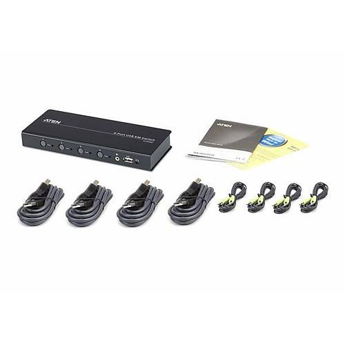 Aten Aten-Cs724Km  4-Port Usb Snrsz Gei mkan Tanyan Km (Klavye/Mouse) Switch (Kablolar Dahil)