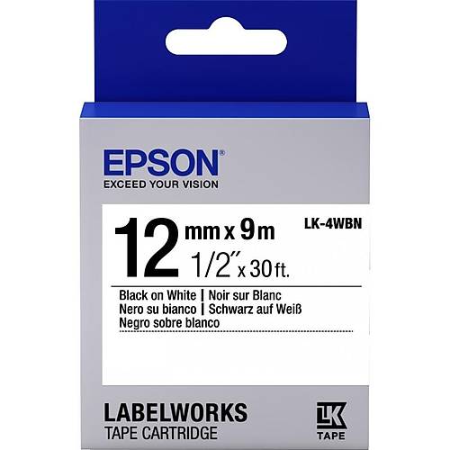 Epson Lk-4Wbn Standart Siyah Üzeri Beyaz 12Mm 9Metre Etiket