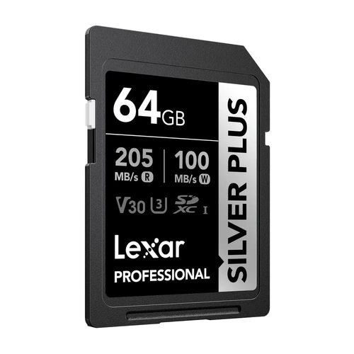 LEXAR LSDSIPL064GBNNNG SD PROFESSIONAL SILVER PLUS SDXC UHSI CARDS UP TO 205MB-S READ 100MB-S WRITE C10 V30 U3