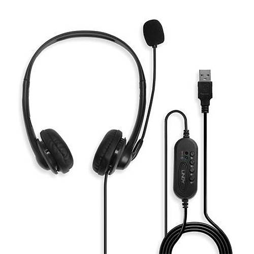 Lindy Ln-42870 Usb Kulaklk, Mikrofonlu, Ses Kontrol Ve Mikrofonu Sessize Alma zellii