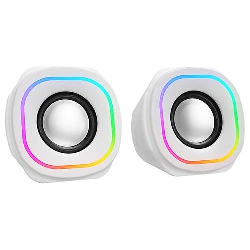 MIKADO MD-180 2.0 3W*2 Beyaz RGB Ayd�nlatmal� USB + 3.5mm USB 5V Speaker Hoparl�r