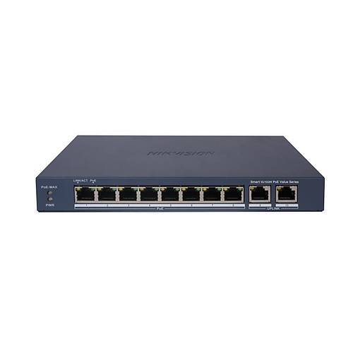 HIKVISION DS-3E1310P-EI-M 10 Port Mbit 8 Port PoE 60W 2xGbit Uplink Desktop Yönetilemez Metal Kasa Switch