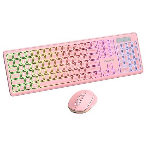 Everest KM-319BT Pembe 2.4G+BT1+BT2 �oklu Cihaz Ba�lant�l� Q Set Kablosuz Klavye + Mouse