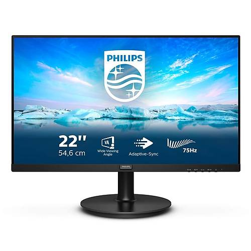 PHILIPS 222V8LA VLine 21.5" LED 4ms 75Hz 1920x1080 FullHD VGA HDMI DP 2x5W hoparl�r (VESA) Siyah Monit�r