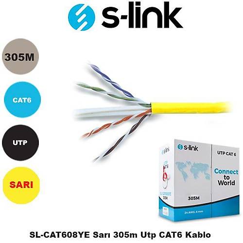 S-L�nk Sl-Cat608Ye Cat6 305M Awg 24 Utp Sar� Network Kablosu