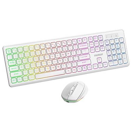Everest KM-319BT Beyaz 2.4G+BT1+BT2 �oklu Cihaz Ba�lant�l� Q Set Kablosuz Klavye + Mouse