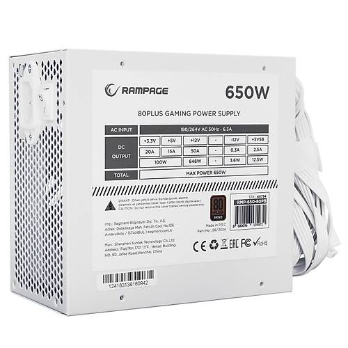 RAMPAGE RMP-650-80PB 650W 80+ 14CM FAN POWER SUPPLY (BEYAZ)