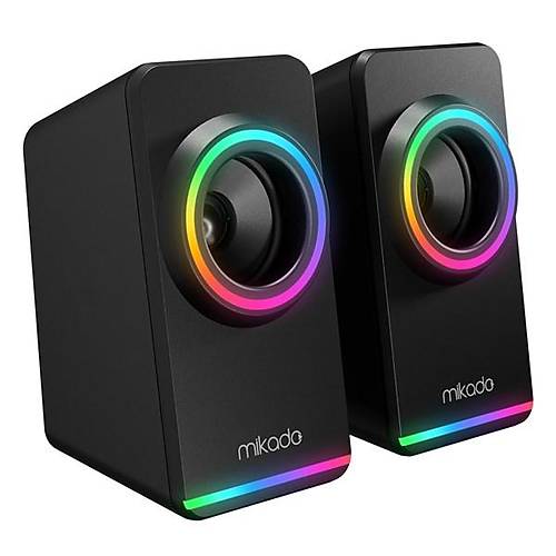 MIKADO MD-182 2.0 3W*2 Siyah RGB Ayd�nlatmal� USB + 3.5mm USB 5V Speaker Hoparl�r