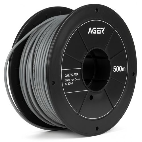 AGER CAT7 S-FTP 23-1AWG Gri 500m Makara Saf Bak�r Kablo 0.57mm AC-604-5