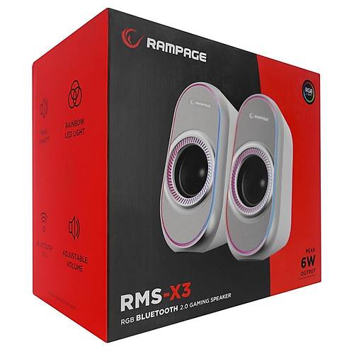 Rampage RMS-X3 2.0 6W Bluetooth �zellikli Beyaz Multimedia RGB I��kl� Gaming USB Speaker