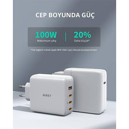 AUKEY PA-B7S-WH 100W D�RT BA�LANTI NOKTALI PD GAN DUVAR �ARJ C�HAZI