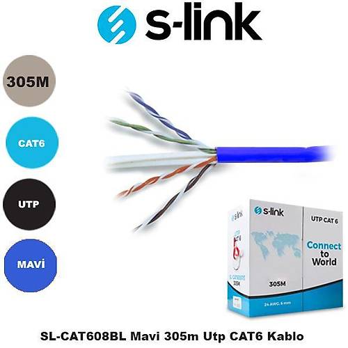 S-Lnk Sl-Cat608Bl Cat6 305Mt 24 Awg Utp Kablo Mavi