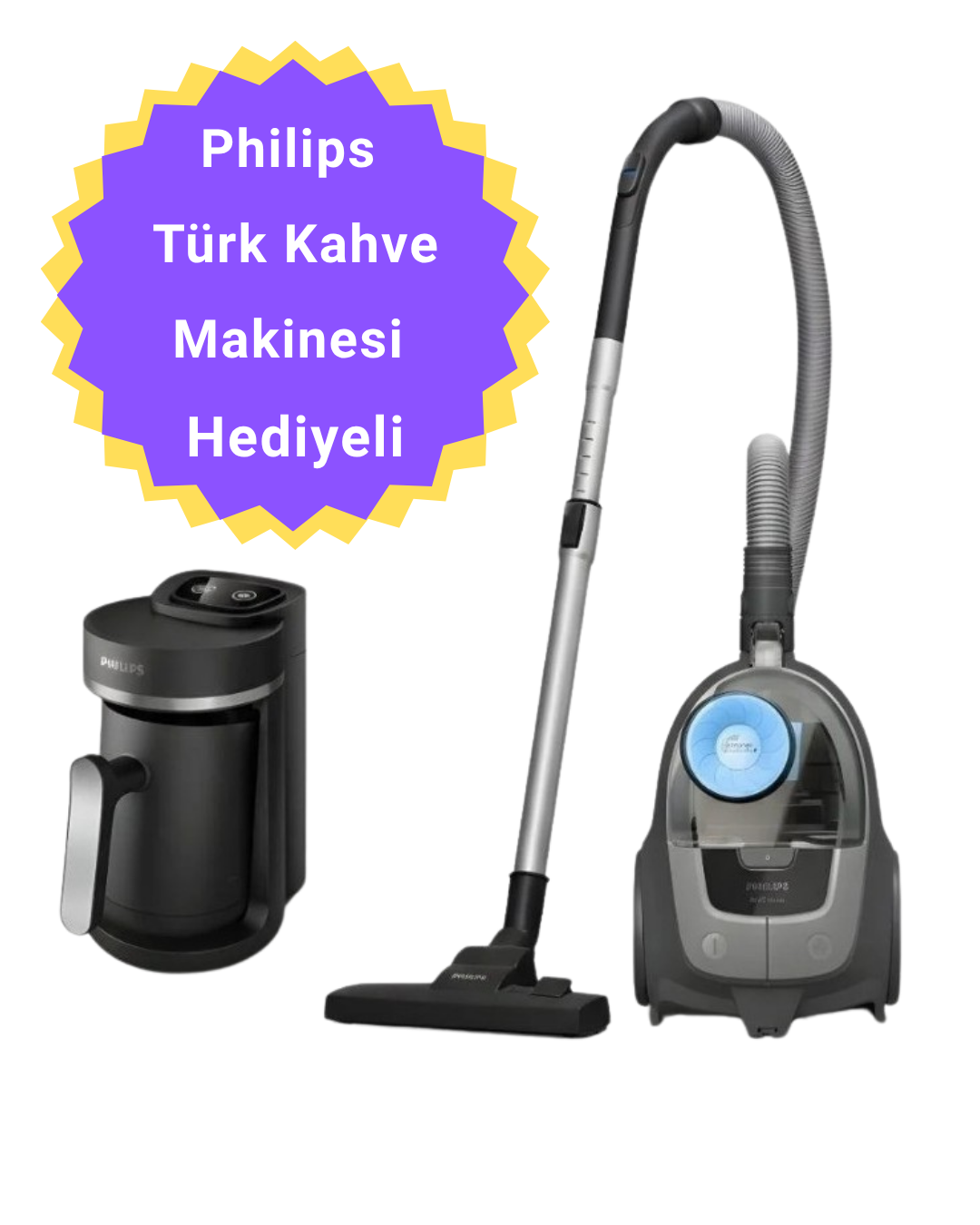 Philips XB2142/10 +HDA150/61 850 W Toz Torbasız Süpürge + Türk Kahve Makinesi Siyah