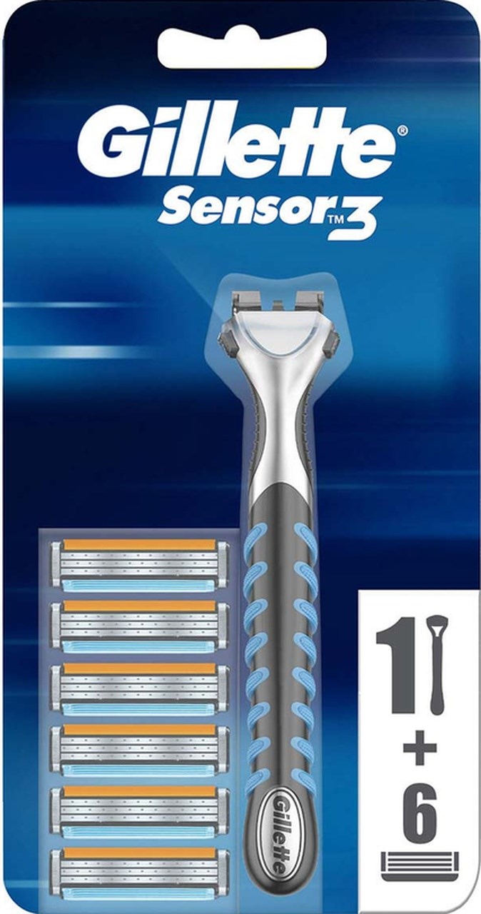 Gillette Sensor3 Tıraş Makinesi - 3 Bıçaklı, Kayganlaştırıcı Bant ve Oynar Başlık ile, 1 Adet + 6 Yedek Bıçak