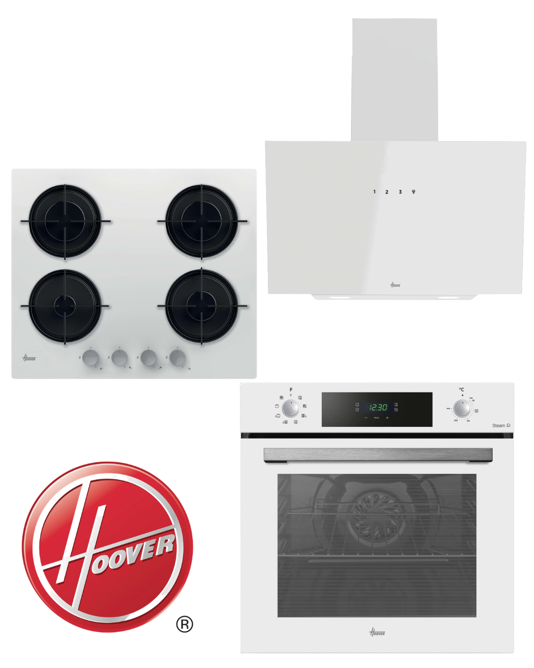 Hoover Ankastre Set  Beyaz Renk HO3158 + HVW6MW + HDG6C1GWTK / 8 Fonksiyonlu Turbolu