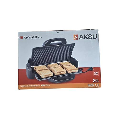 Aksu Tost T 34 Ken Grill Granit Tost Makinesi 1800W - K�rm�z� Renk