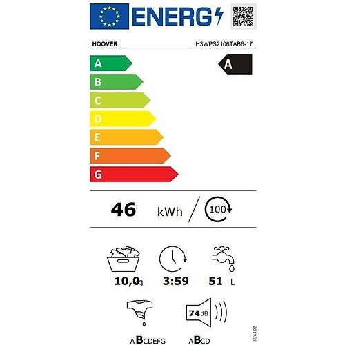 Hoover H3WPS2106TAB6-17 10 kg Wi-Fi Ba�lant�l� 1200 Devir �ama��r Makinesi
