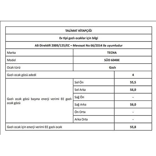 Tecna S�O 604BE 4 G�zl� Gazl� (LPG)Set �st� Ocak Beyaz