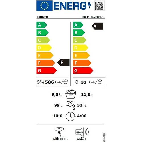 Hoover HDQ 4119AMBS/1-S 11 kg Y�kama 9 kg Kurutma Wi-Fi Ba�lant�l� 1400 Devir Kurutmal� �ama��r Makinesi
