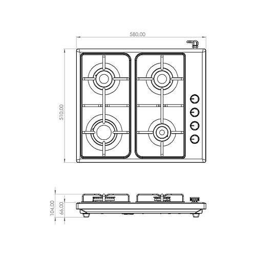 Tecna S�o 604X 4 G�zl� Gazl� Set �st� Ocak Inox - Do�algazl�