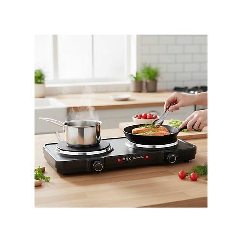 King K2104 Powerheat Duo Elektrikli  D�k�m Ocak Siyah