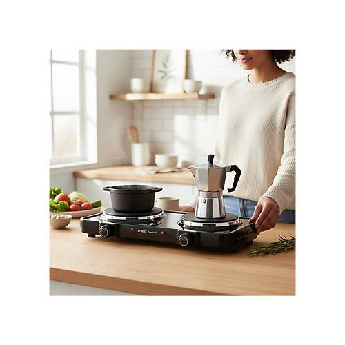 King K2104 Powerheat Duo Elektrikli  D�k�m Ocak Siyah