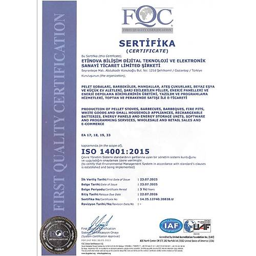 Etinova Eti-B1 B�y�k F�r�ns�z ��mine Tipi Pelet Soba