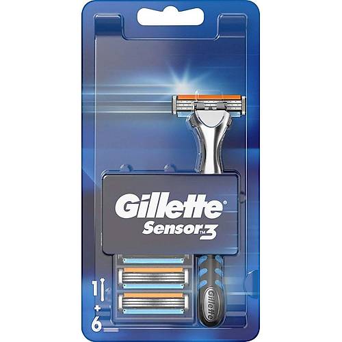 Gillette Sensor3 T�ra� Makinesi - 3 B��akl�, Kayganla�t�r�c� Bant ve Oynar Ba�l�k ile, 1 Adet + 6 Yedek B��ak